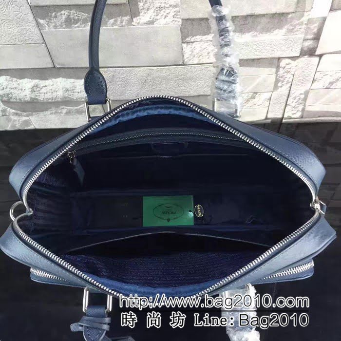 普拉達PRADA原單 最新款2VE369藍色原版十字紋官網同步 實物實拍PRADA男士公事包 PHY1157